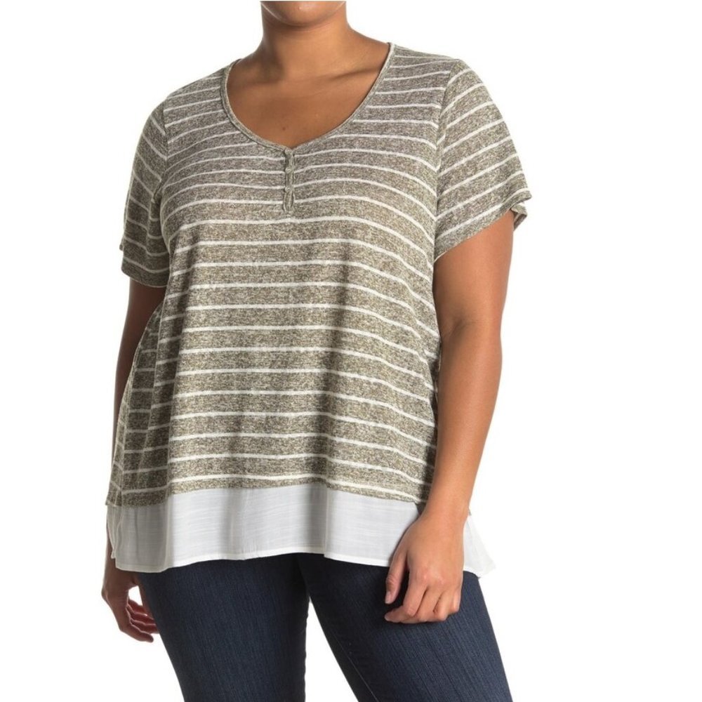 Bobeau Caty Slub Knit Mixed Media T-Shirt
